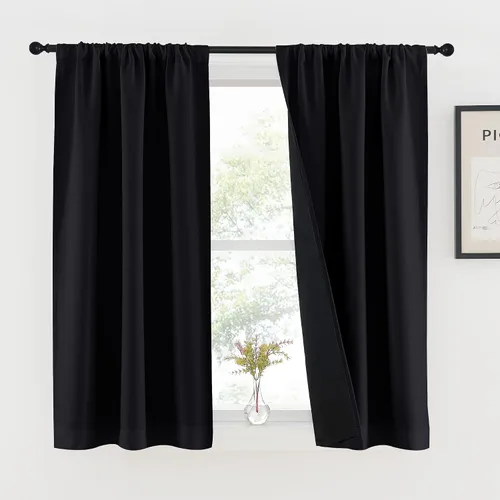 Vista 20 de NICETOWN Biscotti Beige 100% Cortinas opacas de 45" de largo para cocina, bolsillo con varilla para sótano completamente opaco, cortinas térmicas