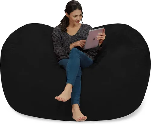 Vista 5 de Silla de saco puf Chill Sack: Bolso de muebles de espuma viscoelástica de 6 pies y tumbona grande – Sofá grande con funda de microfibra suave - Negro