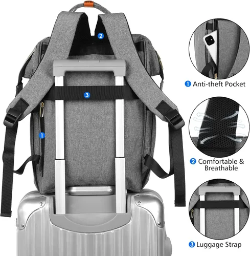 Vista 5 de MOMUVO Mochila para computadora portátil para mujer, bolsa para laptop de 15.6 pulgadas, mochila de trabajo con puerto de carga USB, mochila