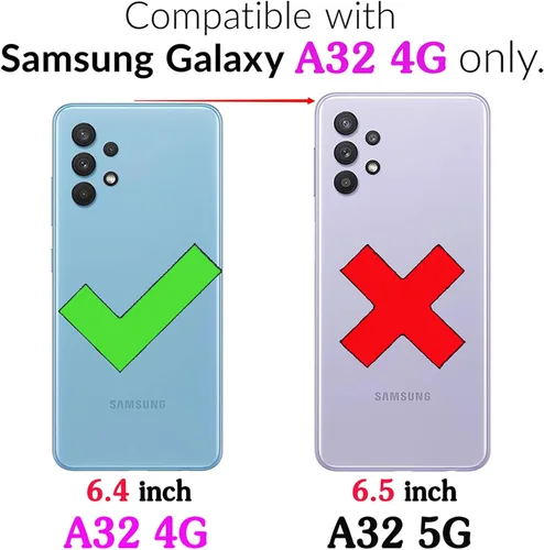 Vista 2 de Funda de teléfono para Samsung Galaxy A32 4G de 6.4 pulgadas con protector de pantalla de vidrio templado y soporte, accesorios híbridos duros