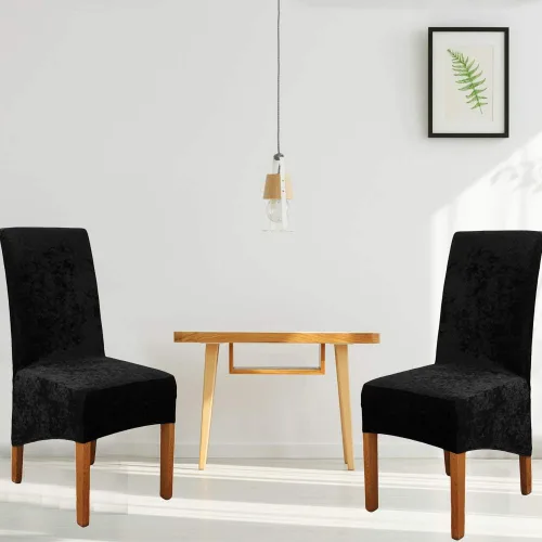 Vista 2 de Fundas para silla de terciopelo triturado, fundas protectoras elásticas y extraíbles para sillas XL, para comedor, ceremonia, banquete, boda Negro