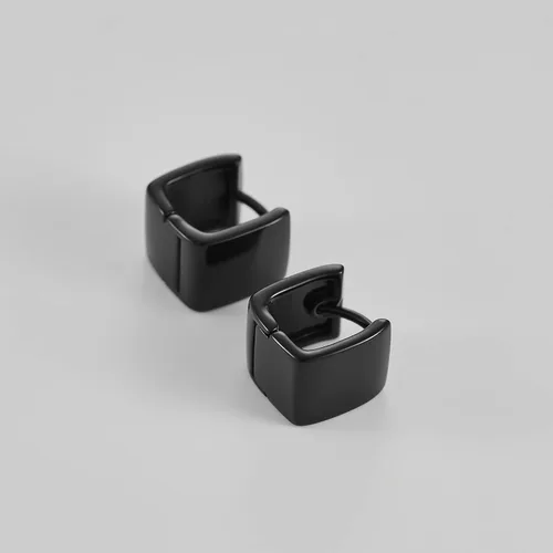 Vista 7 de Aretes de aro pequeños y gruesos para mujer, aretes hipoalergénicos simples Negro