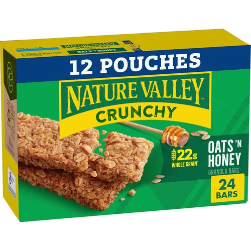 Vista 11 de Nature Valley Barras de granola crujientes, avena y miel, 12 unidades, 8.94 oz (6 bolsas) Avena integral con miel real, 0.78 oz de grano entero