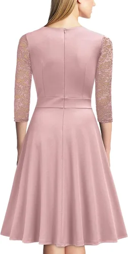 Vista 2 de Miusol Vestido de cóctel de manga 23 con cuello cuadrado y encaje floral para mujer