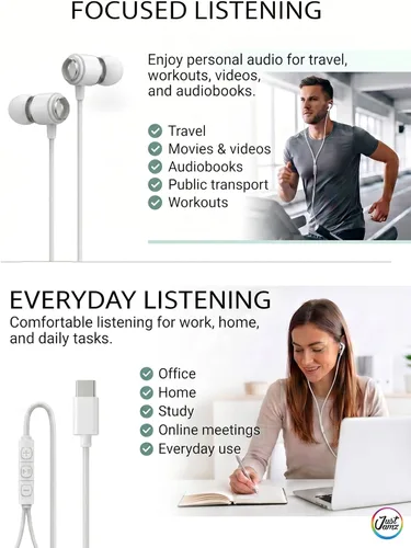 Vista 7 de Halo - Paquete de 30 auriculares USB C con cable con micrófono, auriculares intrauditivos tipo C con control de volumen, auriculares a granel