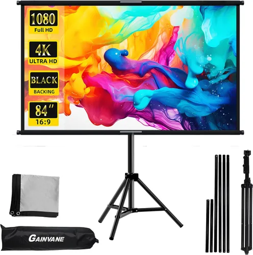 Vista 9 de Soporte de trípode de pantalla de proyector de 60 pulgadas, pantalla de proyección con respaldo negro, soporte de trípode 16:9 HD premium sin