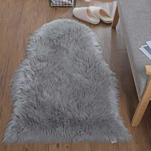 Vista 5 de Alfombra de pelo de oveja sintética QHWLKJ suave y esponjosa para sillón o sofá, mantita tipo alfombra para el sofá, el dormitorio, salón, suelo