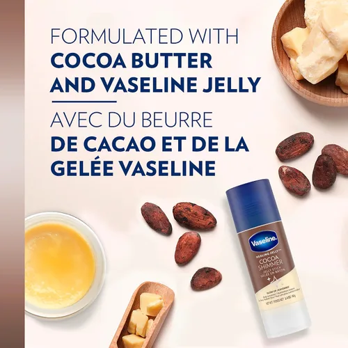Vista 5 de Vaseline Paquete de loción, resaltador y luminizador de gelatina de cacao brillante + barra de bálsamo para todo el cuerpo, manteca de cacao