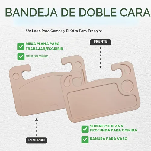 Vista 3 de lebogner Bandeja para volante, bandejas de comida para automóvil para comer, laptop, tableta, iPad o portátil, gancho para volante automático Beige