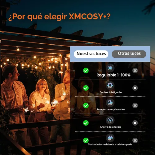 Vista 8 de Cadena de luces para exteriores – Cadena de luces al aire libre, impermeable, de 100 pies, luces LED de color blanco cálido regulables, control