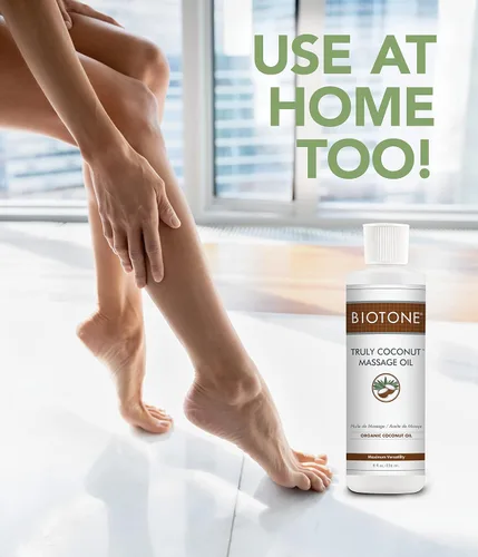Vista 5 de BIOTONE Aceite de masaje de coco verdaderamente con aceite de coco orgánico, elimina la tensión y promueve la relajación profunda, ligero, versátil