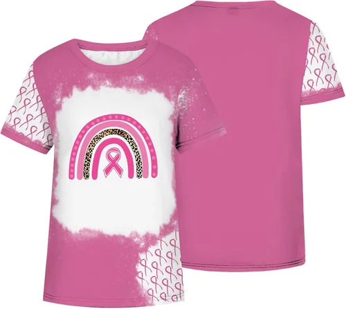Vista 4 de Breast Cancer Shirts for Women Trendy Ribbon Graphic Tops Cancer Survivor Gifts T Shirt Cancer Awareness Blouses