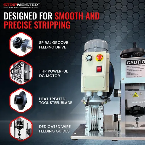 Vista 3 de StripMeister Máquina peladora de cables industrial E2000x - Tamaño de cable de hasta Ø3-1/8", sin atascos, pelacables automático con motor de CC