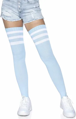 Vista 17 de Leg Avenue Calcetines altos atléticos de tres rayas para mujer Negro