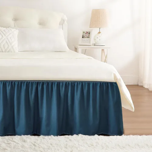 Vista 69 de Falda de cama RIMELA tamaño Queen color verde bebé con caída de 15 pulgadas, falda elástica envolvente, volante que protege contra el polvo