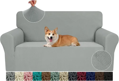 Vista 16 de JIVINE - Funda para sofá biplaza, 1 pieza elástica para sofá de 2 cojines, protector de muebles con parte inferior elástica para niños y mascotas