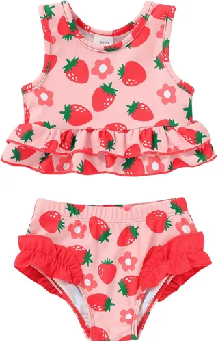 Vista 22 de YOUNGER TREE Traje de baño de verano para niñas pequeñas, sin mangas, traje de baño a rayas, traje de dos piezas, bikini