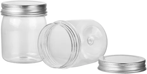 Vista 4 de Tarros de plástico reutilizables con tapa hermética plateada, tarros transparentes de 8 onzas para alimentos secos, café, sin BPA