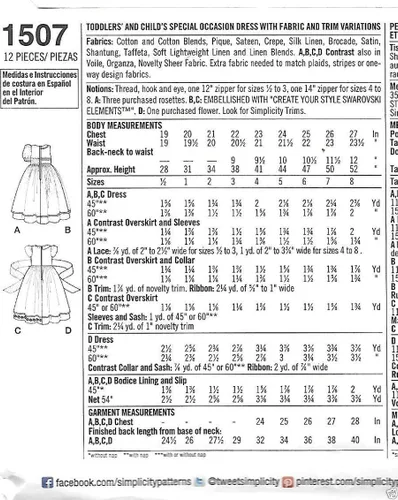 Vista 4 de Simplicity 1507 - Vestido formal para niña pequeña, patrón de costura, tallas 4-8