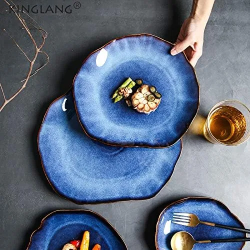 Vista 3 de Juego de 4 platos de cerámica nórdica para ensalada irregular, esmalte Klin Glaze