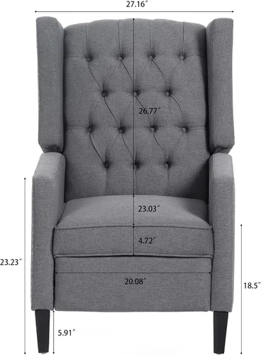 Vista 2 de Silla reclinable con respaldo ajustable, cómoda silla reclinable con respaldo ajustable, sillón de tela copetuda con remaches vintage para sala