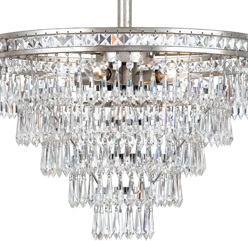 Vista 3 de Mercer - Candelabro convertible de cristal plateado con 7 luces, corte a mano, lámpara de techo - Candelabros para pasillo, sala de estar