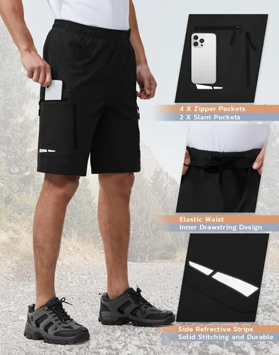 Vista 5 de Ally Pantalones cortos de ciclismo de montaña para hombre, acolchados en 4D, ligeros, holgados, con bolsillos con cremallera, para ciclismo