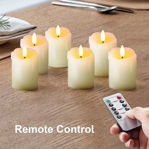 Vista 6 de Homemory Paquete de 6 velas flotantes sin llama de 3 pulgadas, 100 horas y 6 velas de pilar sin llama de 3 x 2 pulgadas con temporizador remoto, 400