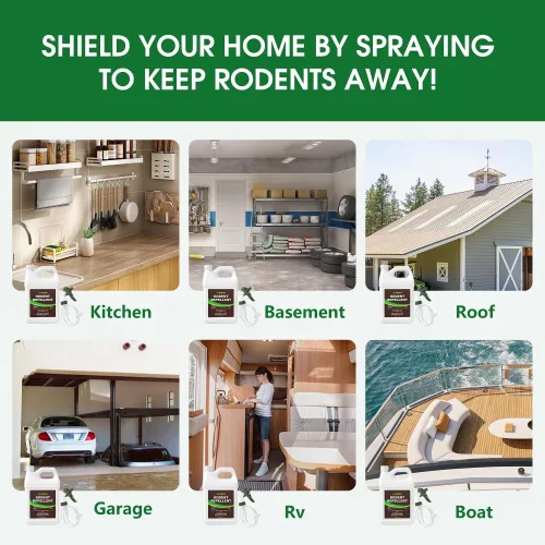 Vista 5 de Spray repelente de roedores: fórmula natural eficaz de menta para ratones, ratas, ardillas y roedores. Seguro para motores de interiores, exteriores