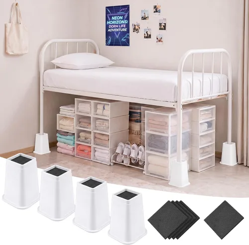 Vista 13 de Novabright Paquete de 4 elevadores de cama para dormitorio universitario de 6 pulgadas, extensores de cama de plástico extra resistentes, apilables