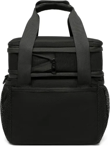 Vista 4 de SUNNY BIRD Bolsa de almuerzo de doble compartimento, lonchera aislada de 13L para adultos, para el trabajo (Negro)
