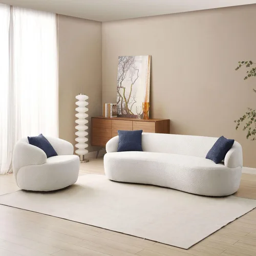 Vista 2 de Sofá curvo Boucle Sofá redondo de lujo de 3 plazas con sofá individual, sofás modulares modernos para sala de estar, oficina, sofá pequeño tapizado