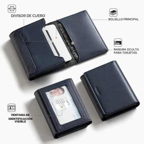 Vista 3 de VULKIT Tarjetero de cuero de primera calidad con bloqueo RFID con ventana de identificación, cierre magnético con capacidad para hasta 40 tarjetas