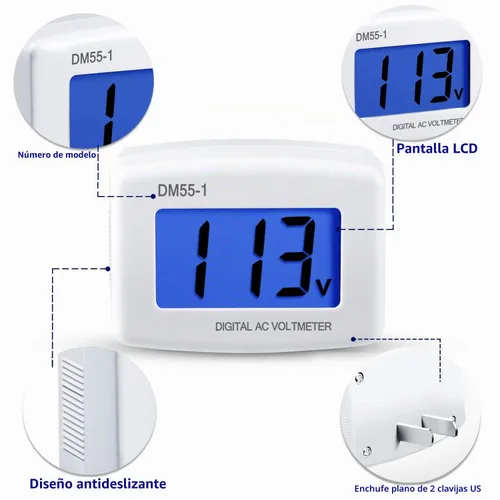 Vista 3 de Monitor de prueba de voltaje, enchufe plano de EE. UU., CA 80-300 V, LCD, voltímetro digital, voltímetro de potencia, medidor de prueba de voltaje