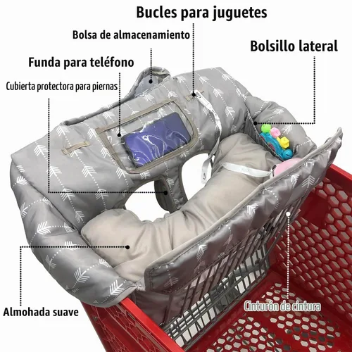 Vista 4 de Funda impermeable 2 en 1 para asiento de carrito de comestibles y funda para silla alta (flecha gris)