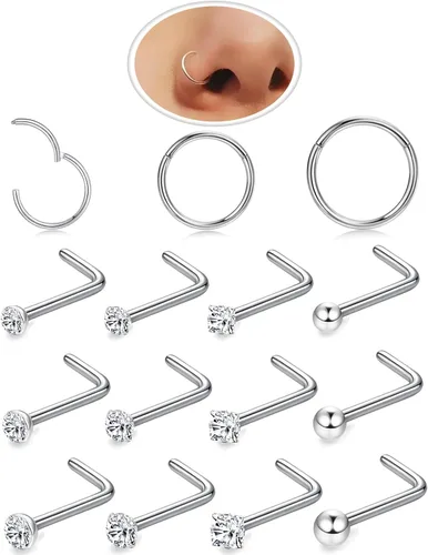 Vista 20 de Nose Rings Hoop and Nose Studs Sets for Women Men,Hypoallergenic 316L Surgical Stainless Steel Hinged Clicker Segment Nose Rings Hoop Helix