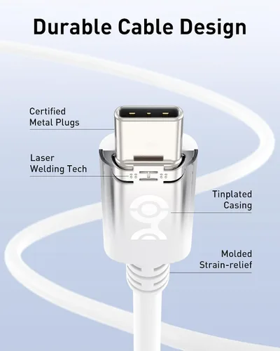Vista 5 de Cable Matters [Certificado USB-IF] Cable de carga USB C de 240 W, 6.6 pies, color blanco Datos de 480 Mbps, sin soporte de video, cable de carga