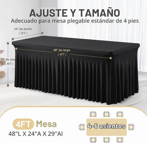 Vista 5 de PARTISKY - Mantel de elastano negro para mesas rectangulares de 4 pies, cubierta de mesa elástica para mesas plegables, bodas, fiestas, banquetes