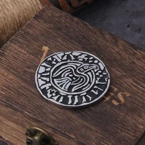 Vista 2 de Creative Souvenir - Moneda vikinga chapada en oro coleccionable, gran regalo, colección de arte de moneda conmemorativa de oro con caja de madera