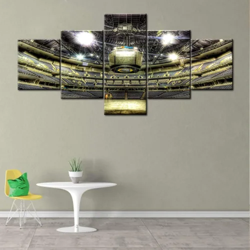 Vista 2 de Decoración de sala deportiva Memphis Grizzlies Imágenes para sala de estar, el foro FedEx en Memphis, pinturas de Tennessee, 5 piezas, lienzo, arte