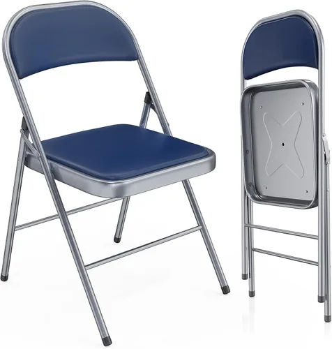 Vista 12 de VINGLI 1 paquete de sillas plegables con asientos acolchados, estructura metálica con asiento y respaldo de cuero sintético, capacidad de 350 Negro