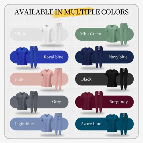 Vista 6 de VIAOLI Conjunto de ropa quirúrgica clásica con cuello en V y pantalón deportivo de yoga, uniforme médico de enfermería para mujer, conjunto