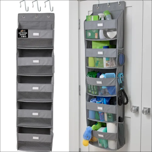Vista 13 de Gorilla Grip - Zapatero para colgar en la puerta, 24 bolsillos de malla para sostener hasta 40 libras, organizador para parte trasera del armario