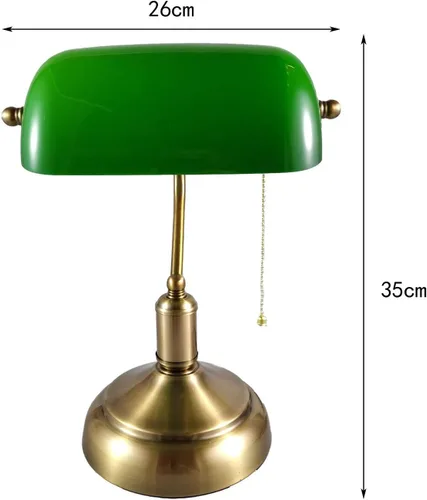 Vista 2 de Lámpara de escritorio de estilo retro, lámpara de escritorio con base de latón, pantalla de vidrio verde, lámpara de escritorio para banqueros