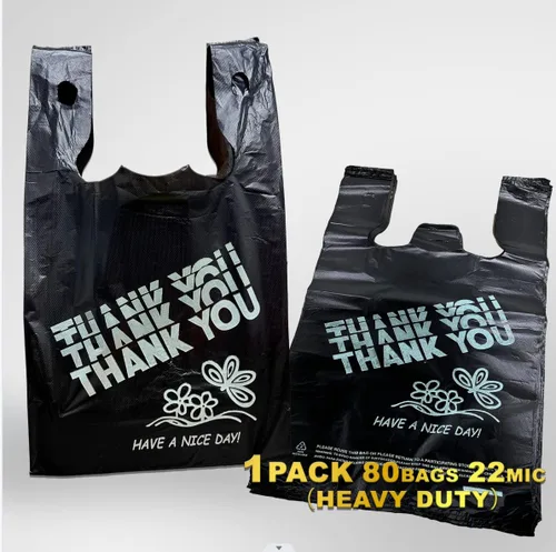 Vista 6 de YoYoRain Bolsas negras de agradecimiento, bolsas de 22MIC, bolsas de plástico negras con asa, bolsa de compras de comestibles reutilizable