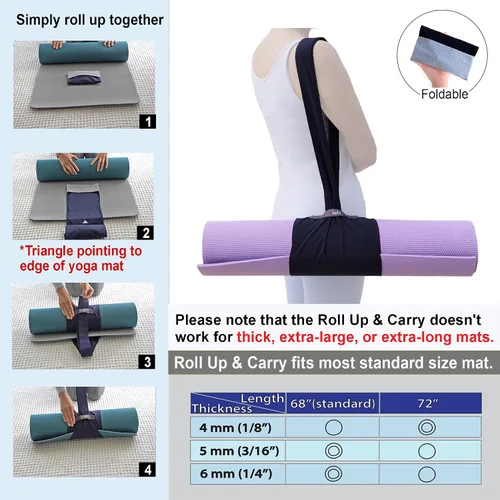 Vista 3 de Roll Up & Carry Portabicicletas plegables para esterilla de yoga – Poner y quitar al instante – Diseño innovador patentado – Material ligero lavable