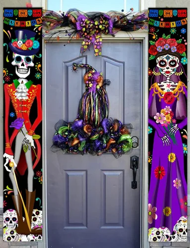 Vista 4 de Decoración del Día de los Muertos, decoración del Día de los Muertos, decoración mexicana, fiesta mexicana, calavera de azúcar, flores