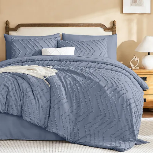 Vista 22 de Litanika Juego de edredón individual XL - 5 piezas Boho copetudo cama en una bolsa Azul Egeo