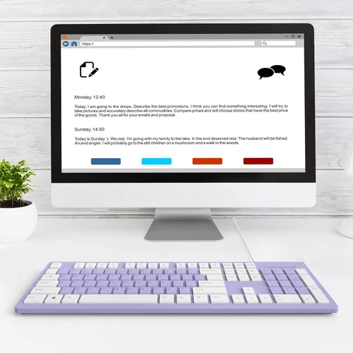 Vista 7 de COLIKES Teclado con cable, teclado de computadora USB ultradelgado con teclas de perfil bajo, resistente a derrames, teclas multimedia, compatible