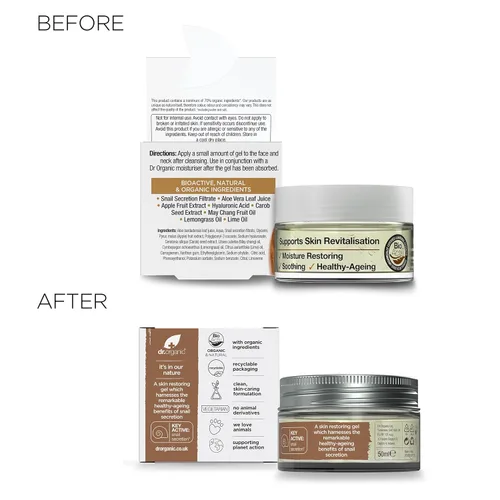 Vista 9 de Gel orgánico de caracol de Organic Doctor en tamaño de 1.7 onzas líquidas. Hidratante facial y corporal restaurador para cuidado de la piel, Paquete